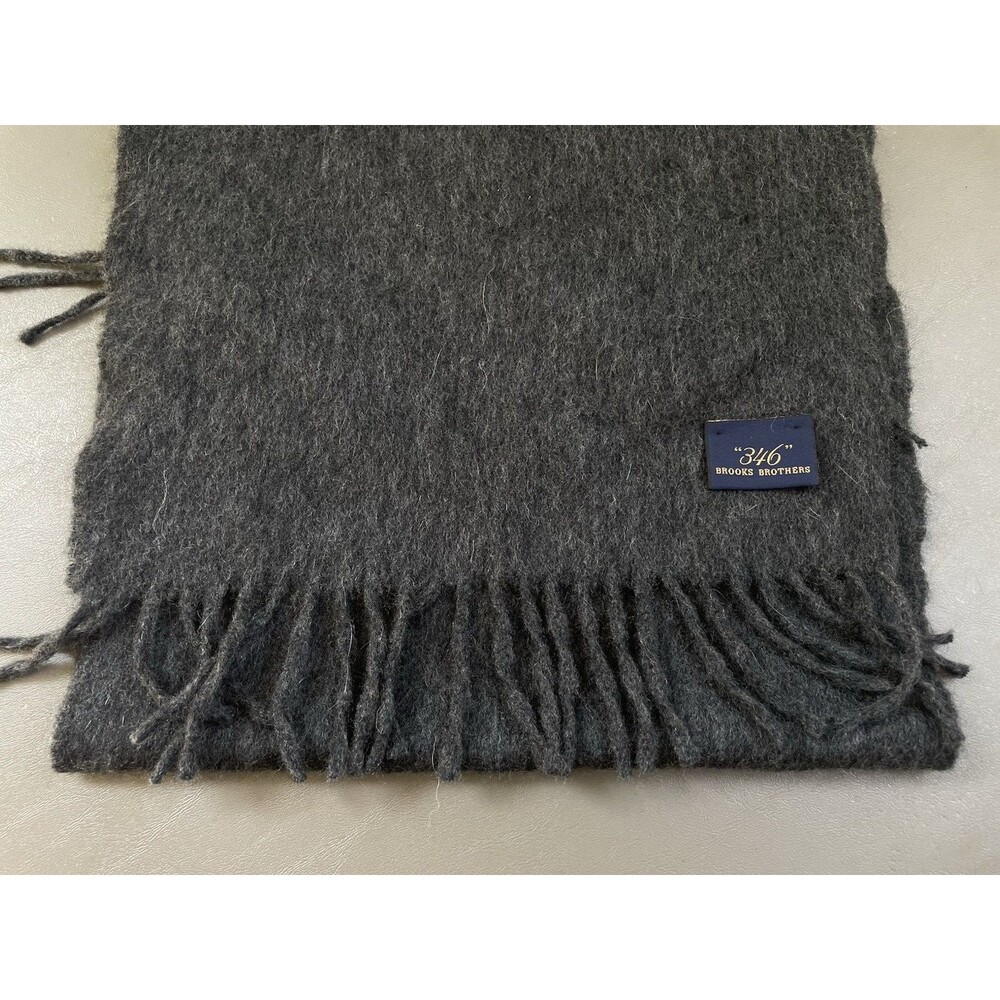 Brooks Brothers Charcoal Gray Cashmere Men's Scarf Solid Fringe Made in Scotland